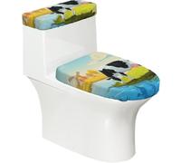 Copriwater elasticizzato e copertura per serbatoio del WC con fondo elastico, morbido coprisedile per WC carino fattoria mucca al pascolo vicino al paesaggio del fiume per bagno decorazione della casa