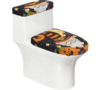 Copriwater elasticizzato e copriwater con fondo elastico, copertura morbida per sedile WC con gnomo di Halloween in stile cartone animato per decorare la casa, set da 2