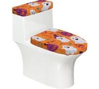 Copriwater elasticizzato e copriwater con fondo elastico, copertura morbida per sedile WC in stile cartone animato Halloween zucca faccia ghoost per bagno decorazione casa, set da 2
