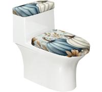 Copriwater elasticizzato e copriwater con fondo elastico, copertura morbida per sedile WC retrò con scritta "Thank gving Pumpkin Wildflower for Bathroom Home Décor", set da 2