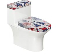 Copriwater elasticizzato e copriwater con fondo elastico, morbido coprisedile per WC 4 luglio con gnomi USA su legno per decorazione della casa del bagno, set da 2