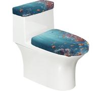 Copriwater elasticizzato e copriwater con fondo elastico, morbido coprisedile per WC con mondo sottomarino e pesci colorati per la decorazione della casa del bagno, set da 2