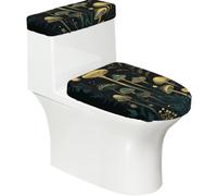 Copriwater elasticizzato e copriwater con fondo elastico, morbido coprisedile per WC con piante botaniche funghi nella notte buia per decorare la casa del bagno, set da 2