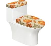 Copriwater elasticizzato e copriwater con fondo elastico, morbido coprisedile per WC con zucca per il Ringraziamento, decorazione per la casa, set da 2