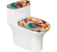 Copriwater elasticizzato e copriwater con fondo elastico, morbido coprisedile per WC del Ringraziamento, tacchino, fattoria, zucca, per bagno, decorazione per la casa, set da 2