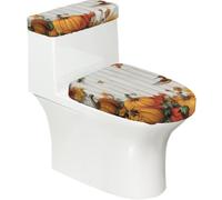 Copriwater elasticizzato e copriwater con fondo elastico, morbido coprisedile per WC del Ringraziamento, fattoria, zucca, floreale, uccello, decorazione per la casa, set da 2