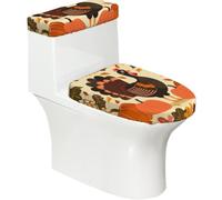 Copriwater elasticizzato e copriwater con fondo elastico, morbido coprisedile per WC in stile cartone animato Ringraziamento fattoria tacchino per il bagno decorazione della casa, set da 2