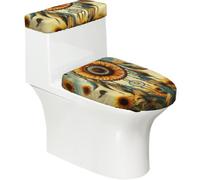 Copriwater elasticizzato e copriwater con fondo elastico, morbido copriwater acchiappasogni campo di girasoli per bagno decorazione casa, set da 2