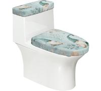 Copriwater elasticizzato e copriwater con fondo elastico, morbido copriwater acquerello, gnomi della vita marina, stella marina, corallo, per bagno, decorazione casa, set da 2