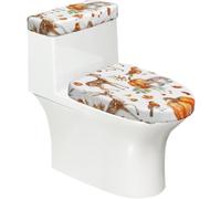 Copriwater elasticizzato e copriwater con fondo elastico, morbido copriwater autunnale, zucca, foresta, cervo, animale, per bagno, decorazione per la casa, set da 2