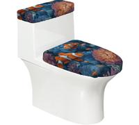 Copriwater elasticizzato e copriwater con fondo elastico, morbido copriwater con barriera corallina, pesci tropicali per bagno, decorazione per la casa, set da 2
