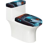 Copriwater elasticizzato e copriwater con fondo elastico, morbido copriwater con fantasma spettrale per Halloween, decorazione per la casa, set da 2
