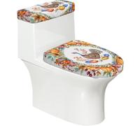 Copriwater elasticizzato e copriwater con fondo elastico, morbido copriwater con ghirlanda floreale per il Ringraziamento, decorazione per la casa, set da 2
