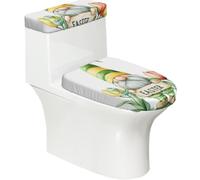 Copriwater elasticizzato e copriwater con fondo elastico, morbido copriwater con gnomo pasquale primaverile e tulipano floreale per il bagno e la casa, set da 2