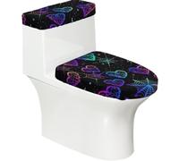 Copriwater elasticizzato e copriwater con fondo elastico, morbido copriwater con ragnatela viola di Halloween su sfondo nero, per decorare la casa del bagno, set da 2