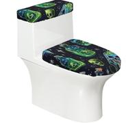 Copriwater elasticizzato e copriwater con fondo elastico, morbido copriwater con teschio horror per Halloween, decorazione per la casa, set da 2 pezzi