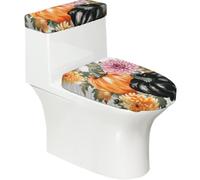 Copriwater elasticizzato e copriwater con fondo elastico, morbido copriwater con zucca del Ringraziamento floreale per il bagno e la casa, set da 2