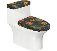 Copriwater elasticizzato e copriwater con fondo elastico, morbido copriwater con zucca di Halloween, volto di fantasma, corvo su sfondo nero, per decorare la casa, set da 2