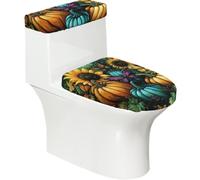 Copriwater elasticizzato e copriwater con fondo elastico, morbido copriwater con zucca, girasole, farfalla, arte per il bagno, decorazione per la casa, set da 2