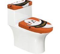 Copriwater elasticizzato e copriwater con fondo elastico, morbido copriwater Happy Halloween con fantasma arancione per decorare la casa, set da 2