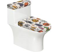 Copriwater elasticizzato e copriwater con fondo elastico, morbido copriwater in stile cartone animato Halloween zucca fantasma ragni per bagno decorazione casa, set da 2
