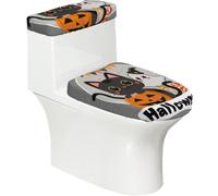 Copriwater elasticizzato e copriwater con fondo elastico, morbido copriwater in stile cartone animato Halloween, gatto, zucca, fantasma, per bagno, decorazione per la casa, set da 2