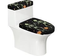 Copriwater elasticizzato e copriwater con fondo elastico, morbido copriwater per Halloween con scheletro che balla, decorazione per la casa, set da 2