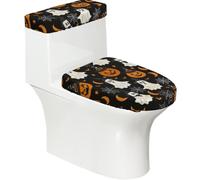 Copriwater elasticizzato e copriwater con fondo elastico, morbido copriwater per Halloween, fantasma, zucca, ragnatela, per bagno, decorazione per la casa, set da 2