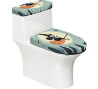 Copriwater elasticizzato e copriwater con fondo elastico, morbido copriwater per Halloween, gatto nero cartone animato, strega, ragazza, per bagno, decorazione per la casa, set da 2