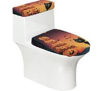 Copriwater elasticizzato e copriwater con fondo elastico, morbido copriwater per Halloween, gatto nero autunnale, zucca, per bagno, decorazione per la casa, set da 2