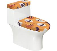 Copriwater elasticizzato e copriwater con fondo elastico, morbido copriwater per Halloween, teschio, zucca, fantasma, per bagno, decorazione casa, set da 2