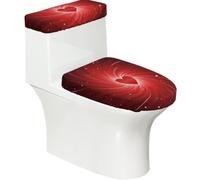 Copriwater elasticizzato e copriwater con fondo elastico, morbido copriwater per San Valentino con cuori rossi lucidi e linee vorticose per il bagno e la casa, set da 2