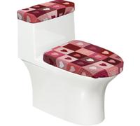 Copriwater elasticizzato e copriwater con fondo elastico, morbido copriwater per San Valentino, cuore su reticolo a quadri, per decorare la casa e il bagno, set da 2