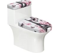 Copriwater elasticizzato e copriwater con fondo elastico, morbido copriwater Torre Eiffel con farfalla rosa, per bagno, decorazione per la casa, set da 2