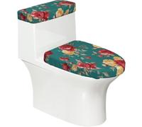 Copriwater elasticizzato e copriwater con fondo elastico, morbido copriwater tradizionale vintage con rose floreali per il bagno e la casa, set da 2