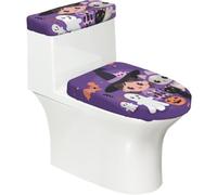 Copriwater elasticizzato e copriwater con fondo elastico, morbido copriwater viola, strega di Halloween, ragazza, gatto, decorazione per la casa, set da 2