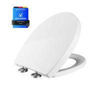 Ibergrif M41002 Sedile WC, Copriwater Universali O Forma,Tavoletta WC Chiusura Ammortizzata, Rapido Montaggio,Plastica Antibatterico Facile da Pulire, Bianco(458 x 370 x 50 mm)