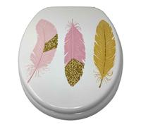 Copriwater in legno MDF tavoletta da bagno wc stampa piume rosa e oro 43x38 cm