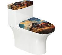 Copriwater morbido con trattore rosso della fattoria, 2 pezzi, coperture elastiche riutilizzabili per WC a forma di U/O, decorazione per il bagno