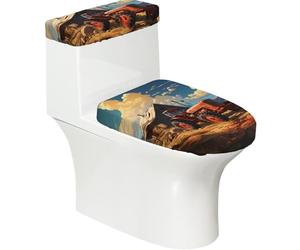 Copriwater morbido con trattore rosso della fattoria, 2 pezzi, coperture elastiche riutilizzabili per WC a forma di U/O, decorazione per il bagno
