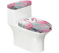 Copriwater rosa con fenicottero morbido, 2 pezzi, coperture elastiche riutilizzabili per WC a forma di U/O, decorazione per il bagno