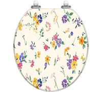 Copriwater Round con chiusura ammortizzata e cerniere a sgancio | Motivo floreale senza cuciture, stampa rustica, graziosa botanica primaverile, realizzato in resina, compatibile con la
