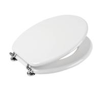 Copriwater Universale MDF Bianco 43x36 cm Sedile WC Resistente con Cerniere Cromate Compatibile con WC Standard Chiusura Stabile Facile Installazione