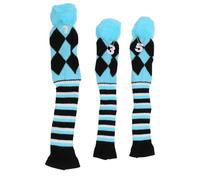 Coproni per la testa del club da golf a maglia 3 pezzi set con pom pom pattern unici di artigianato soft knitting tessuto protettivo da golf club copri percorsi per i viaggi (Nero blu)