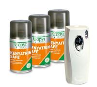 Copyr Kenyatrin Safe e Copyrmatic Evolution Night & Day - Insetticida Antizanzare, Mosche e Insetti Volanti, 3 Bombole 250ml + Erogatore Automatico, Piretro Insetticida Biologico e Repellente Zanzare
