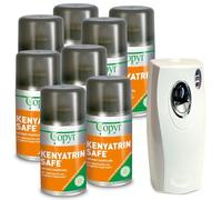 Copyr Kenyatrin Safe e Copyrmatic Evolution Night & Day - Insetticida Antizanzare, Mosche e Insetti Volanti, 8 Bombole 250ml + Erogatore Automatico, Piretro Insetticida Biologico e Repellente Zanzare