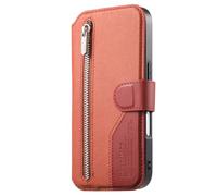COQUE a portafoglio Custodia per Apple iPhone 17 Air, texture twill, con slot per carte, tasca con cerniera, custodia magnetica a ribalta per Apple iPhone 17 Air-Marrone