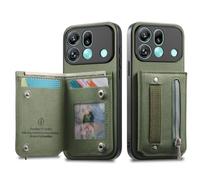 COQUE Custodia a portafoglio per Oppo Find X9s Pro, texture twill, scomparti per carte integrati e cinturino da polso, protezione RFID, tasca con cerniera, custodia protettiva in pelle-Verde