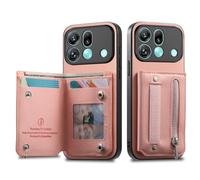COQUE Custodia a portafoglio per Oppo Find X9s Pro, texture twill, scomparti per carte integrati e cinturino da polso, protezione RFID, tasca con cerniera, custodia protettiva in pelle-Rosa