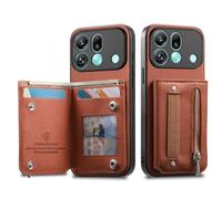 COQUE Custodia a portafoglio per Oppo Find X9s Pro, texture twill, scomparti per carte integrati e cinturino da polso, protezione RFID, tasca con cerniera, custodia protettiva in pelle-Marrone